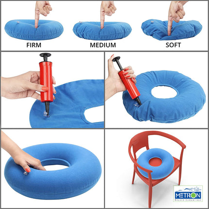 Metron Inflatable Donut Seat Cushion For Haemorrhoids Piles Fistula Postpartum Post Surgery17-Inch Diameter Ring Shape Air Pillow Tailbone Pain ReliefFor Office Car Home Travel - Plastic,Blue