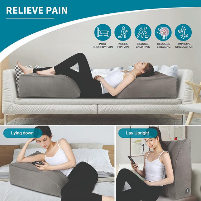 METRON Leg Elevation Pillow for Sleeping  Inflatable Wedge Pillow  Helps in After Surgery Recovery Reducing Swelling & Back Pain  Improves Blood Circulation  Size 22”x19”x8” Inches