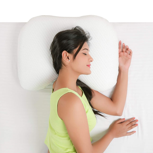Metron Thick & Soft Curved Pillow for Back Side Sleepers  Head Neck Sondylities and Shoulder Pain Relief Cervical Bed Pillow for Sleeping  Visco Soft Memory Foam  Washable Cover  Pack of 1