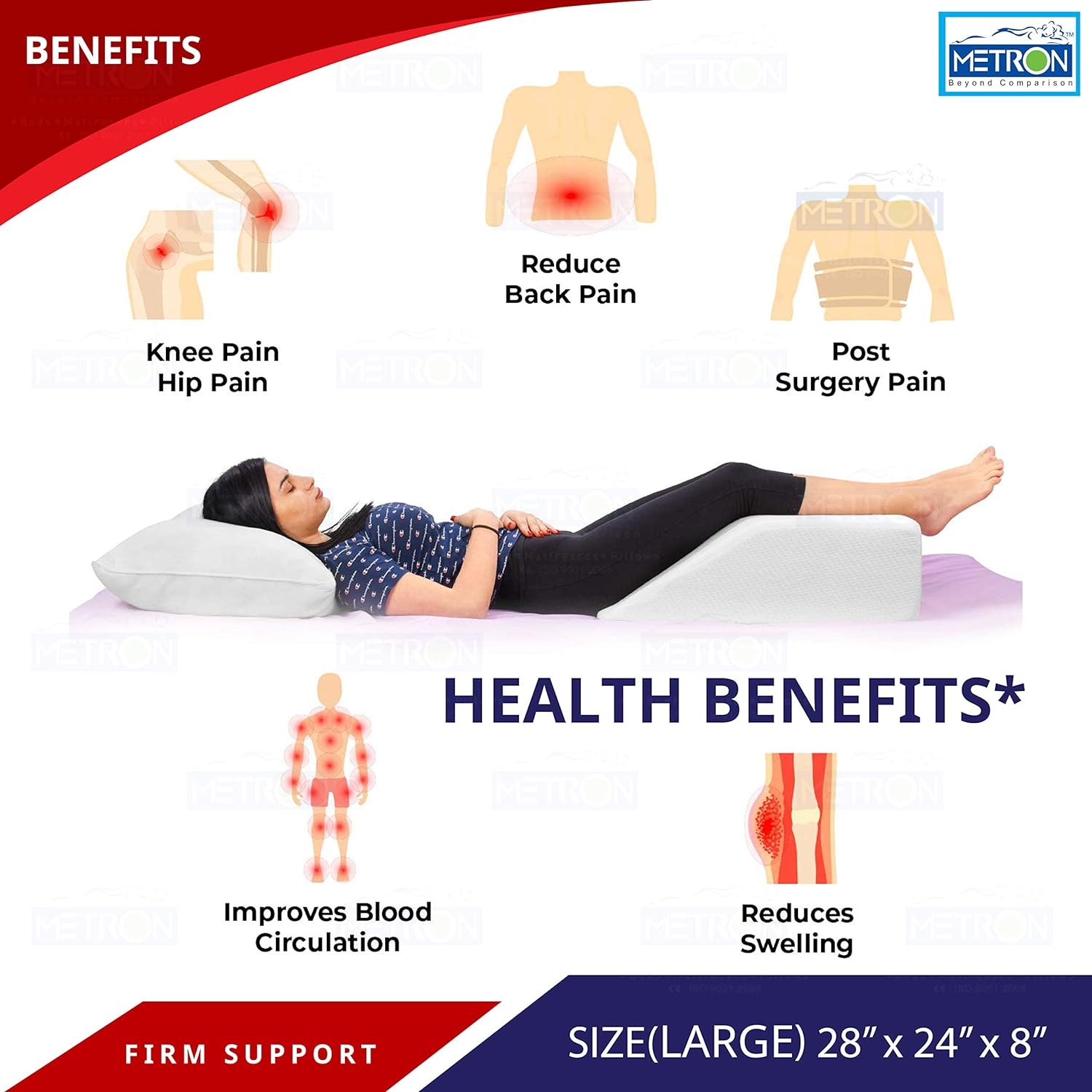 METRON Large SizeOrthopedic Bed Wedge Elevated Leg PillowFoam