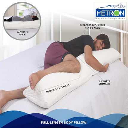 Metron -Total Body Pillow with Adjustable Shredded Memory Foam - Perfect for Cuddling, Snuggling and Maternity – Full Size-18”x54”- Bamboo Derived Viscose Rayon & Polyester Blend Washable Cover