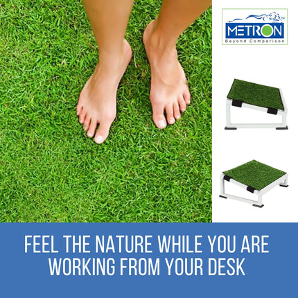 Metron Metal Foot Rest Stool under The Desk with Removable Artificial Grass Turf Top Mat Sheet  Relieve Foot Pain and Improves Blood Circulation  Color White Base  Pack of 1