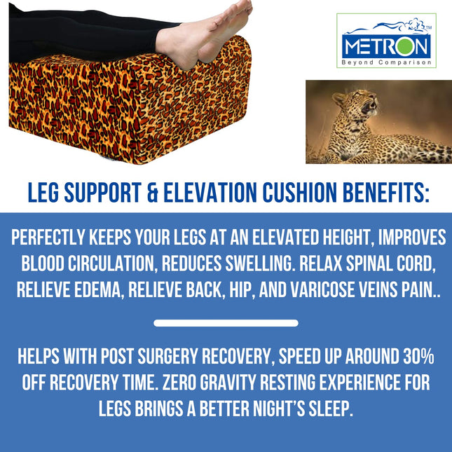 METRON Orthopaedic Bed Wedge Elevated Leg Pillow  Foam Wedge for Leg Elevation Reduces Back Pain & Improves Blood Circulation  Size 20”x18”x8”  Removable & Washable Cover  Pack of 1