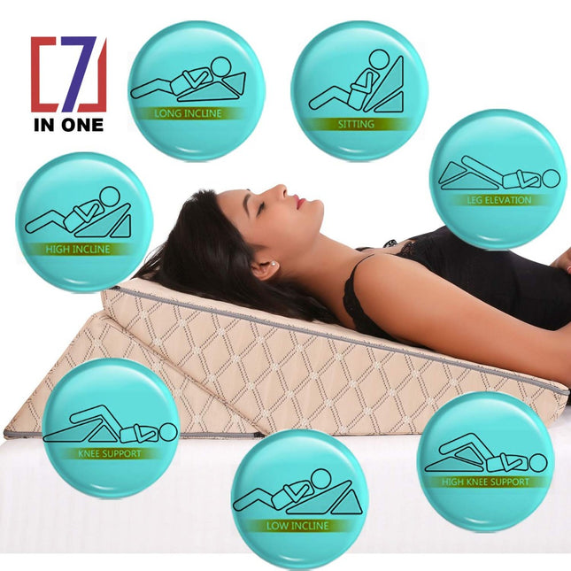 METRON 7-in-1 Multipurpose Adjustable Bed Wedge Pillow for Sleeping | Helps in Elevating Head Neck Leg & Knee for Acid Reflux Gerd Edema Varicose Veins & Post Surgery | Pack of 1 (Foam)