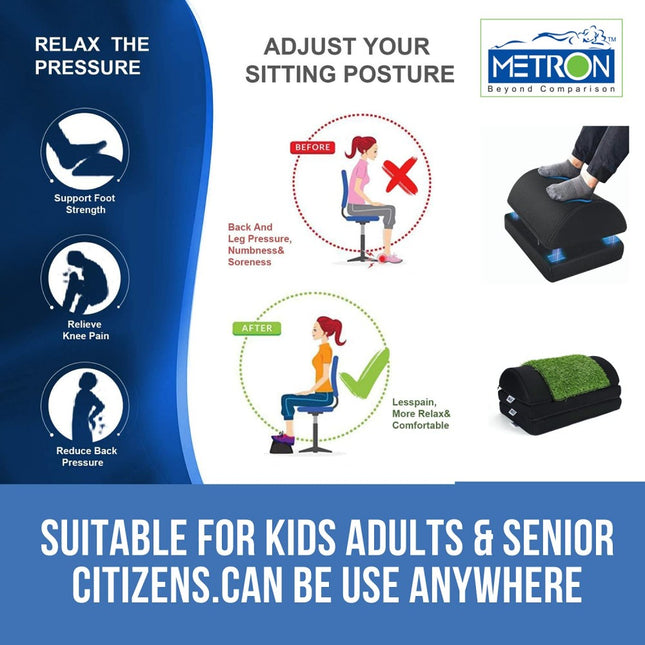 Adjustable (3 Height-in-1) Foot Rest Stool for Under Desk with Removable Artificial Grass Turf Top Mat Sheet  Relieve Foot Pain Improves Blood Circulation  Three Height Options 5” 7” & 9” Pack of 1