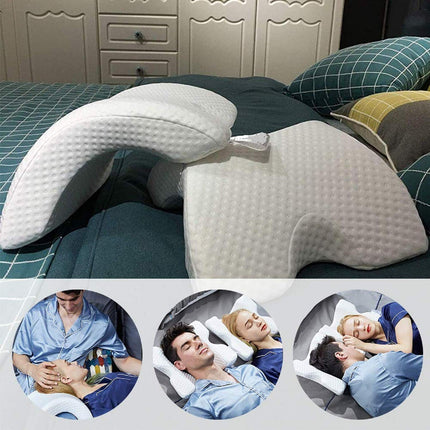 Metron- 7-in-1 Multipurpose Side Sleeper Pillow for Neck Shoulder Back Arm Pain Relief Arched White Memory Foam Pillows for HomeOfficeCar No Pressure Side Sleeping- 1 Pc Pack