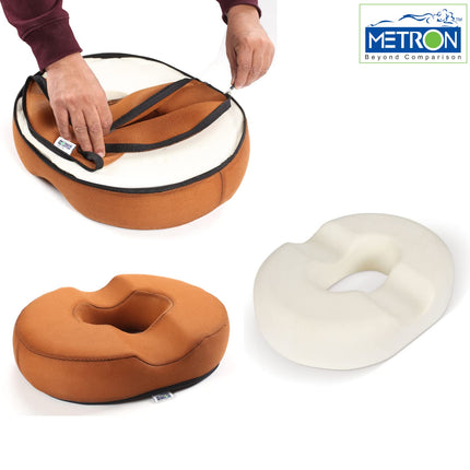 METRON Donut Pillow for Tailbone Pain Relief, Pregnancy Coccyx Piles Hemorrhoid & Postpartum  Orthopedic Ring SeatMedium FirmRemovable Washable Cover Tan Pack of 1 High Density Polyurethane Foam