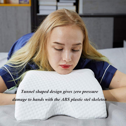 Metron- 7-in-1 Multipurpose Side Sleeper Pillow for Neck Shoulder Back Arm Pain Relief Arched White Memory Foam Pillows for HomeOfficeCar No Pressure Side Sleeping- 1 Pc Pack