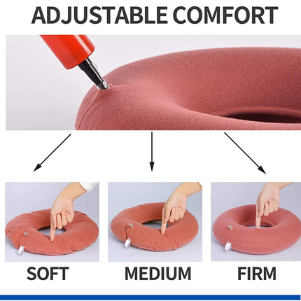 METRON Inflatable Donut Seat Cushion for Haemorrhoids Piles Fistula Postpartum Post Surgery 15-inch Diameter Ring Shape Air Donut Pillow for Tailbone Pain Relief  for Office Car Home Travel