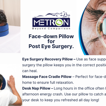 METRON Face Down Pillow After Eye Surgery, Down Pillow, Prone Pillow, Face Pillow for Post Eye Surgery, Massage Pillow, Large Size, Pack of 1