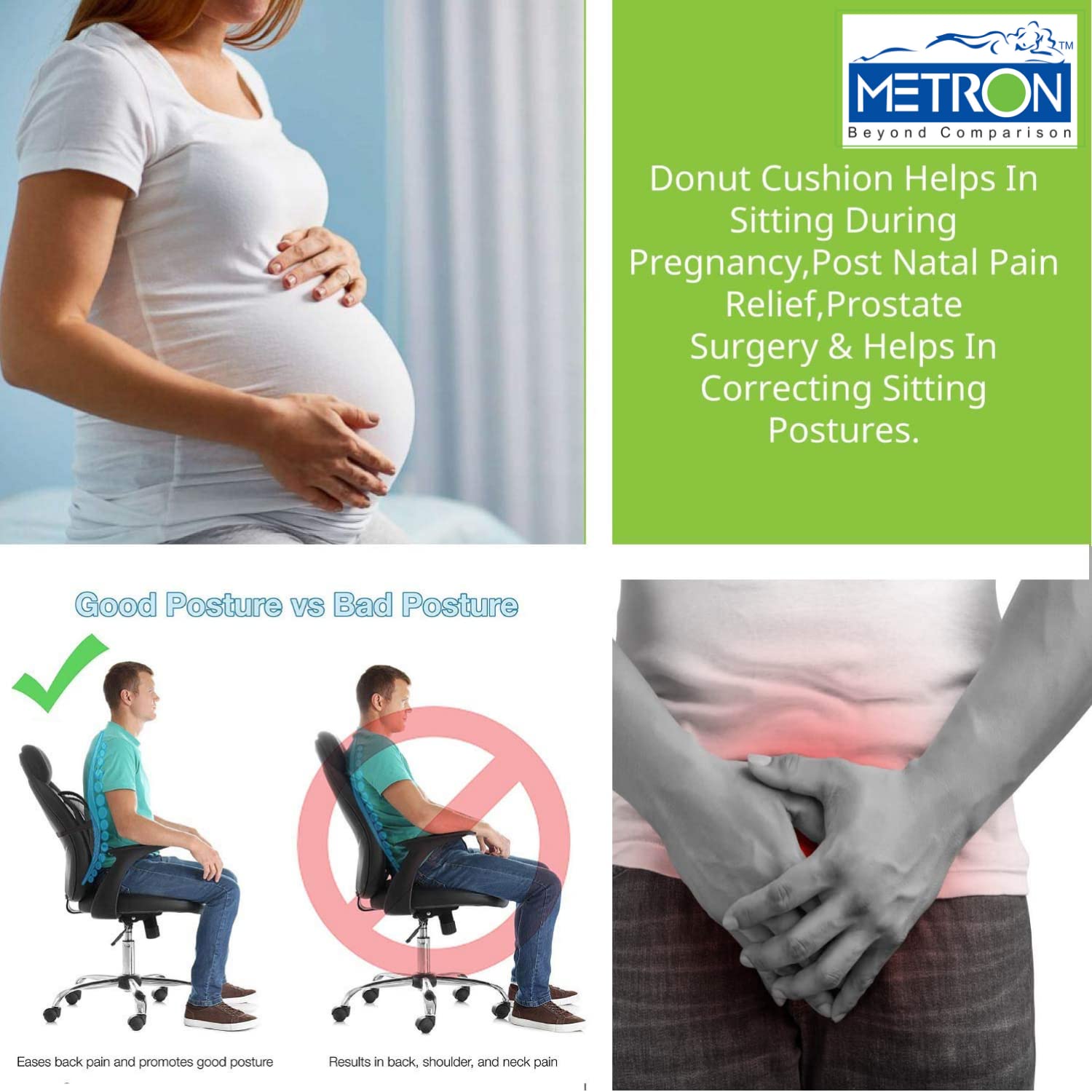 METRON Donut Ring Cushion Pillow for Piles Orthopedic Firm Support