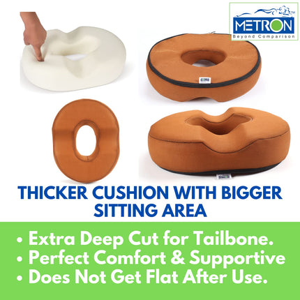 METRON Donut Pillow for Tailbone Pain Relief, Pregnancy Coccyx Piles Hemorrhoid & Postpartum  Orthopedic Ring SeatMedium FirmRemovable Washable Cover Tan Pack of 1 High Density Polyurethane Foam