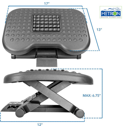 Metron Ergonomic Adjustable Office Footrest Desk | Foot Rest Under Table Chair with Massage Roller & Texture with 3 Height Position and 30-Degree Tilt Angle Easy Adjustment for Home Office