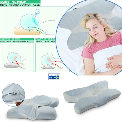 Metron Cervical Memory Foam Pillow  Contour Pillows for Neck and Shoulder Pain  Ergonomic Orthopedic Sleeping Neck Contoured Support Pillow for Side Sleepers Back and Stomach Sleepers  Washable Cover