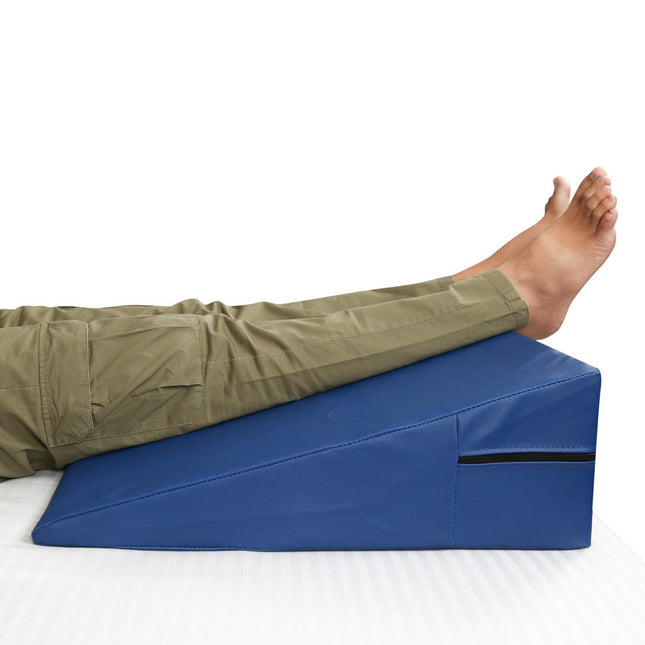 lebedo Multipurpose Bed Wedge Pillow for Leg Elevation for Sleeping  Special Rexine Removable Outer Cover  Color Blue  Pack of 1