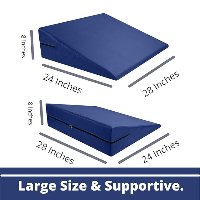 METRON Multipurpose Bed Wedge Pillow for Leg Elevation for Sleeping | Special Rexene Removable Outer Cover | Color Blue | Pack of 1