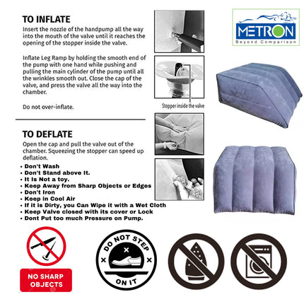 METRON Leg Elevation Pillow for Sleeping  Inflatable Wedge Pillow  Helps in After Surgery Recovery Reducing Swelling & Back Pain  Improves Blood Circulation  Size 22”x19”x8” Inches
