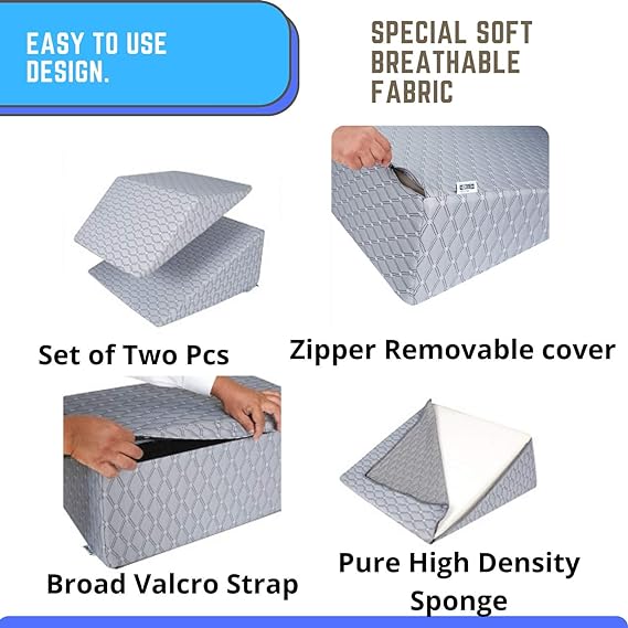 Metron Foam Bed Wedge Pillow Set | Reading Pillow & Back Support Wedge Pillow for Sleeping | 2 Separated Sit Up Pillows for Bed |Angled Bed Pillow Triangle Pillow for Back and Legs Support | Pack of 2