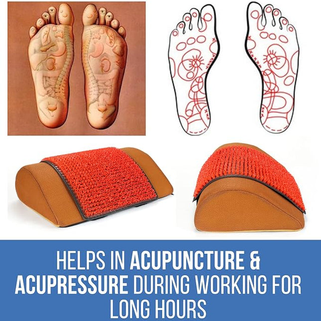 Metron Foot Rest for Office Chair | Work from Home |for Gaming Work-Study or Under Desk Leg Support | with Removable Acupressure Massage Accumat Plastic Top Sheet | Relieve Foot Pain and Improves Blood Circulation | Non-Slip Bottom |17”x12”x5” | Tan