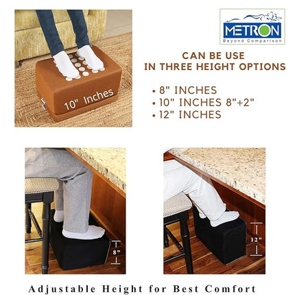 Metron XL Footrest for Added Height | Adjustable in 2 Heights | Foot Rest for Sofa Stools High Chairs & Under Desk | for Shorter Folks & Senior Persons with Acupressure Stimulators for Pain Relief