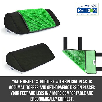 METRON Home & Office Foot Rest for Under Desk Removable Acupressure Cushion Mat | Can Be also Use with Shoes | Ergonomic Design | HR Sponge | Removable & Washable Cover | Colour Black Base | Pack of 1