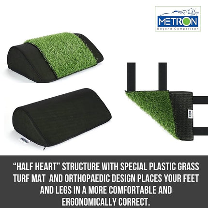 Metron Foot Rest for Office Chair | Work from Home |for Gaming Work-Study or Under Desk Leg Support |With Extra Removable Plastic Grass Turf Mat | Non-Slip Bottom |17”x12”x5” | Black | Pack of 1