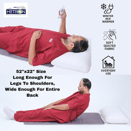Metron Extra Large Heating Pad 52"x22" for Full Body Pain Relief and Winter Bed Warmer, Electric Heat Pad for Back Legs Shoulders and Period Comfort with 3 Heat Settings, Fast Heating and Soft Quilted Fabric