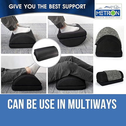 Metron Adjustable Foot Rest Stool for Under Desk with Removable Interloop Cushion Rubber Mat | Relieve Foot Pain and Improves Blood Circulation | Two Height Options 5” & 7” | Washable Cover | Pack of 1