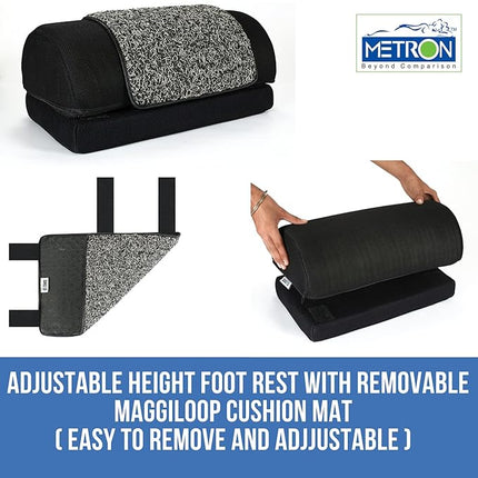 Metron Adjustable Foot Rest Stool for Under Desk with Removable Interloop Cushion Rubber Mat | Relieve Foot Pain and Improves Blood Circulation | Two Height Options 5” & 7” | Washable Cover | Pack of 1