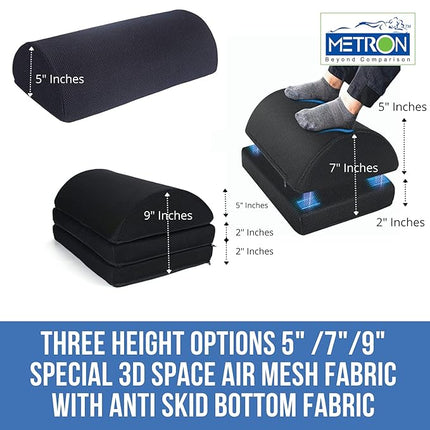 Metron Adjustable (3 Height-in-1) Foot Rest Stool for Under Desk with Removable Interloped Cushion Rubber Mat | Relieve Foot Pain Improves Blood Circulation | Three Height Options 5” 7” & 9” |Pack of 1