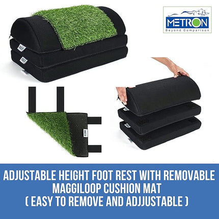 Metron Adjustable (3 Height-in-1) Foot Rest Stool for Under Desk with Removable Artificial Grass Turf Top Mat Sheet | Relieve Foot Pain Improves Blood Circulation | Three Height Options 5” 7” & 9” |Pack of 1