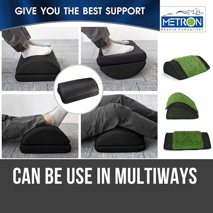 Metron Foot Rest for Office Chair | Work from Home |for Gaming Work-Study or Under Desk Leg Support |With Extra Removable Plastic Grass Turf Mat | Non-Slip Bottom |17”x12”x5” | Black | Pack of 1