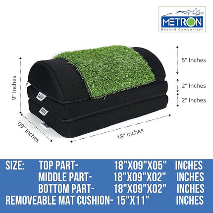 Metron Adjustable (3 Height-in-1) Foot Rest Stool for Under Desk with Removable Artificial Grass Turf Top Mat Sheet | Relieve Foot Pain Improves Blood Circulation | Three Height Options 5” 7” & 9” |Pack of 1