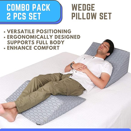 Metron Foam Bed Wedge Pillow Set | Reading Pillow & Back Support Wedge Pillow for Sleeping | 2 Separated Sit Up Pillows for Bed |Angled Bed Pillow Triangle Pillow for Back and Legs Support | Pack of 2