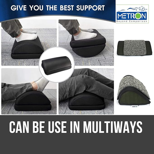 METRON Home & Office Foot Rest for Under Desk with Removable Maggiloop Cushion Mat | Can Be also Use with Shoes | HR Sponge | Removable & Washable Cover | Colour Black Base | Pack of 1