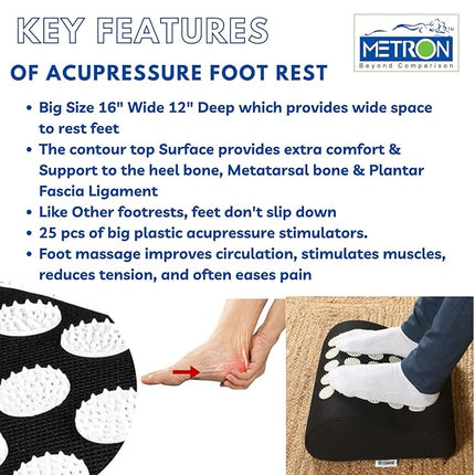 Metron Foot Rest for Office Chair | Acupressure Foot Rest for Under Table | Ergonomic Office Foot Rest Under Desk | With Massage Stimulators |Curved Large Space | Pack of 1