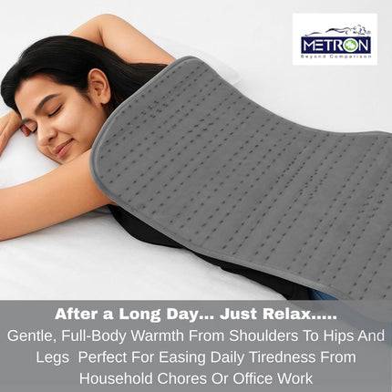 Metron Extra Large Heating Pad 52"x22" for Full Body Pain Relief and Winter Bed Warmer, Electric Heat Pad for Back Legs Shoulders and Period Comfort with 3 Heat Settings, Fast Heating and Soft Quilted Fabric
