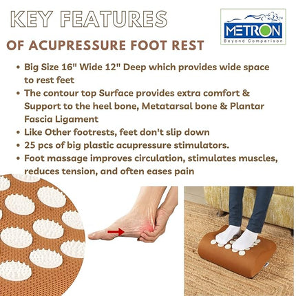 Metron Foot Rest for Office Chair | Acupressure Foot Rest for Under Table | Ergonomic Office Foot Rest Under Desk | With Massage Stimulators |Curved Large Space | Color Tan | Pack of 1