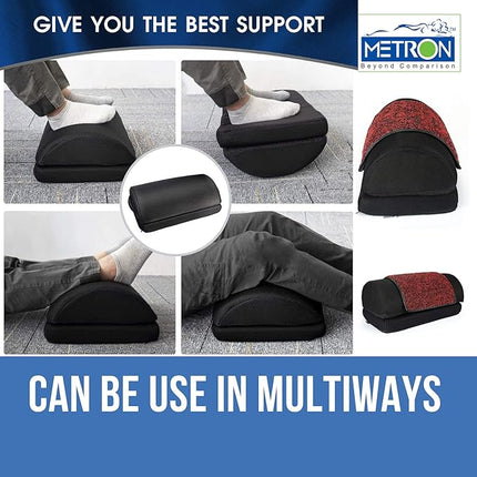 METRON Adjustable Foot Rest for Under Desk for Added Height with Removable Maggiloop Cushion Mat | Ergonomic for Office Chair & Under Table | Washable Cover | Color Black Base | Pack of 1