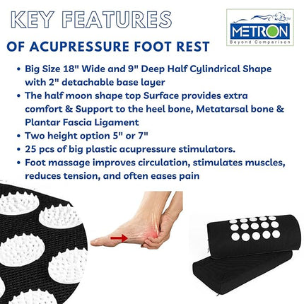 Metron Foot Rest for Under Desk at Work – Adjustable (Two Heights) With Acupressure Stimulators | Foot Rest for Office Chair & Gaming Chair – Ergonomic Design for Back & Hip Pain Relief (Black)