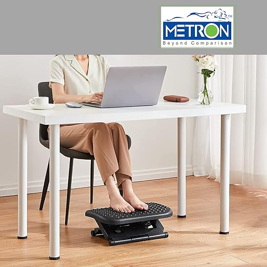 Metron Ergonomic Adjustable Office Footrest Desk | Foot Rest Under Table Chair with Massage Roller & Texture with 3 Height Position and 30-Degree Tilt Angle Easy Adjustment for Home Office