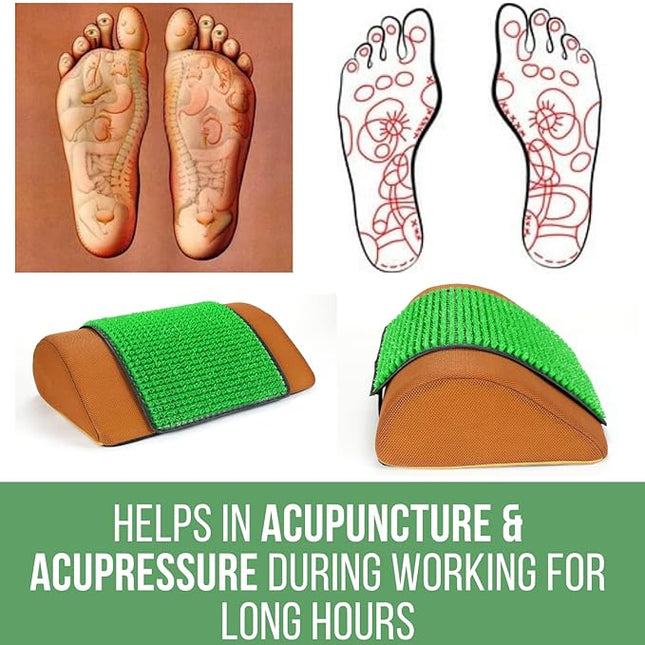 METRON Home & Office Foot Rest for Under Desk Removable Acupressure Cushion Mat | Can Be also Use with Shoes | Ergonomic Design | HR Sponge | Removable & Washable Cover | Colour Tan Base | Pack of 1