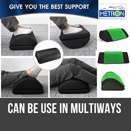 METRON Home & Office Foot Rest for Under Desk Removable Acupressure Cushion Mat | Can Be also Use with Shoes | Ergonomic Design | HR Sponge | Removable & Washable Cover | Colour Black Base | Pack of 1