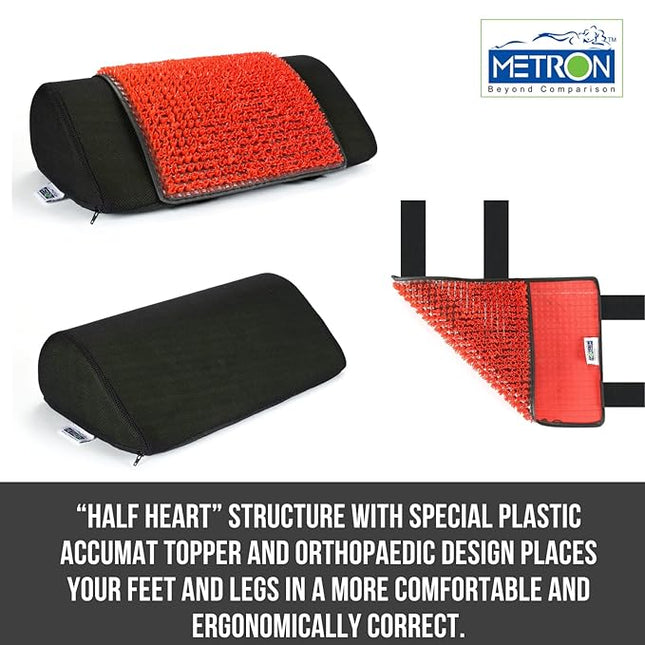 METRON Home & Office Foot Rest for Under Desk Removable Acupressure Cushion Mat | Can Be also Use with Shoes | Ergonomic Design | HR Sponge | Removable & Washable Cover | Colour Black Base | Pack of 1