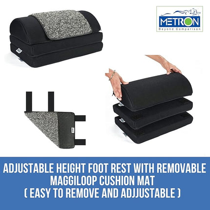 Metron Adjustable (3 Height-in-1) Foot Rest Stool for Under Desk with Removable Interloped Cushion Rubber Mat | Relieve Foot Pain Improves Blood Circulation | Three Height Options 5” 7” & 9” |Pack of 1