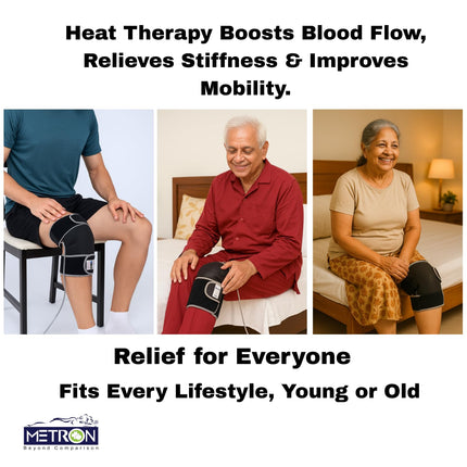 Metron Electric Knee Heating Pad for Joint Pain Relief, Arthritis and Stiffness, Heat Pad for Knee Pain Relief and Post-Surgery Recovery, Adjustable Knee Belt with Auto Shut-Off, Multi-Use for Elbow and Ankle