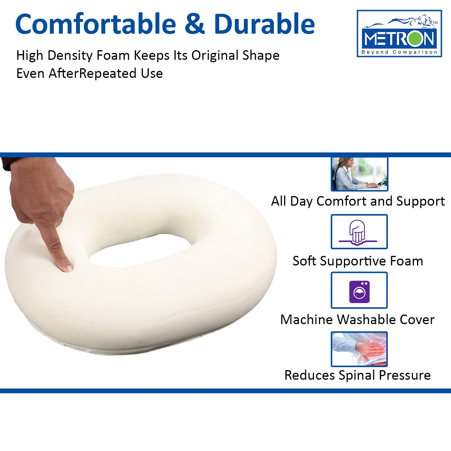 METRON Donut Ring Cushion Pillow for Piles Orthopedic Firm Support for Coccyx Hemorrhoids Pain Relief during Pregnancy Seat Chair Pillow for Tailbone