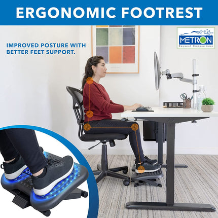 Metron Ergonomic Adjustable Office Footrest Desk | Foot Rest Under Table Chair with Massage Roller & Texture with 3 Height Position and 30-Degree Tilt Angle Easy Adjustment for Home Office