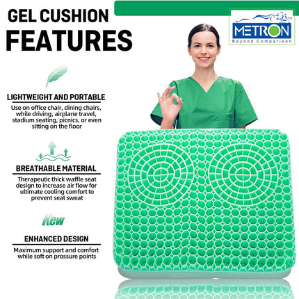 METRON Gel Seat Cushion | Comfortable Support for Extended Sitting | Highly Breathable & Pressure-Relieving | Suitable for Office Chair, Home, Car, Wheelchair | Combo Pack of 2 Pcs with Cover