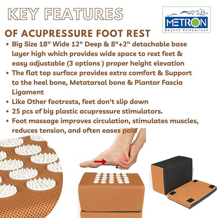 Metron XL Footrest for Added Height | Adjustable in 2 Heights | Foot Rest for Sofa Stools High Chairs & Under Desk | for Shorter Folks & Senior Persons with Acupressure Stimulators for Pain Relief